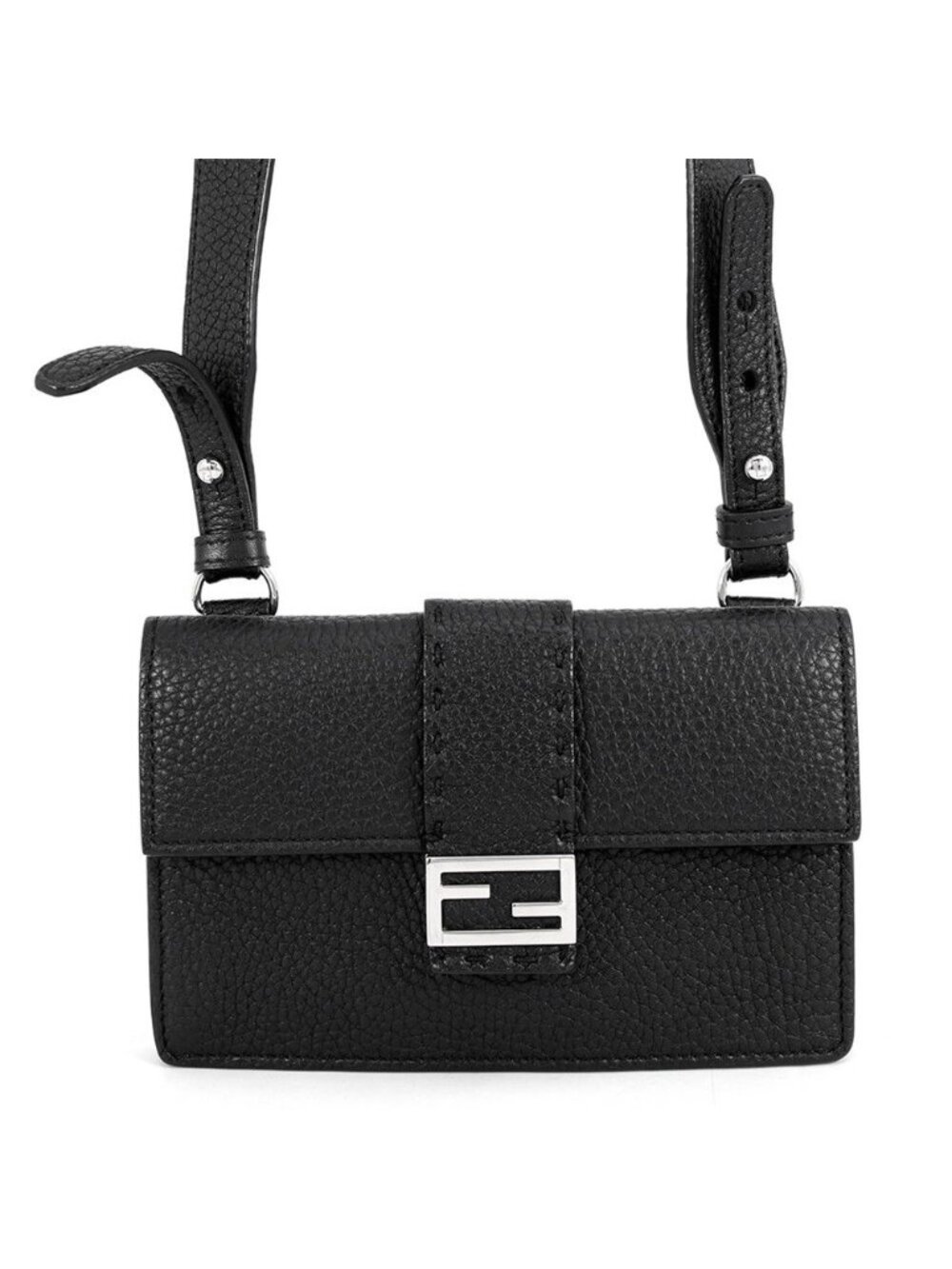 Fendi Shoulder Bag Selleria Baguette Slim Clutch Pouch Black